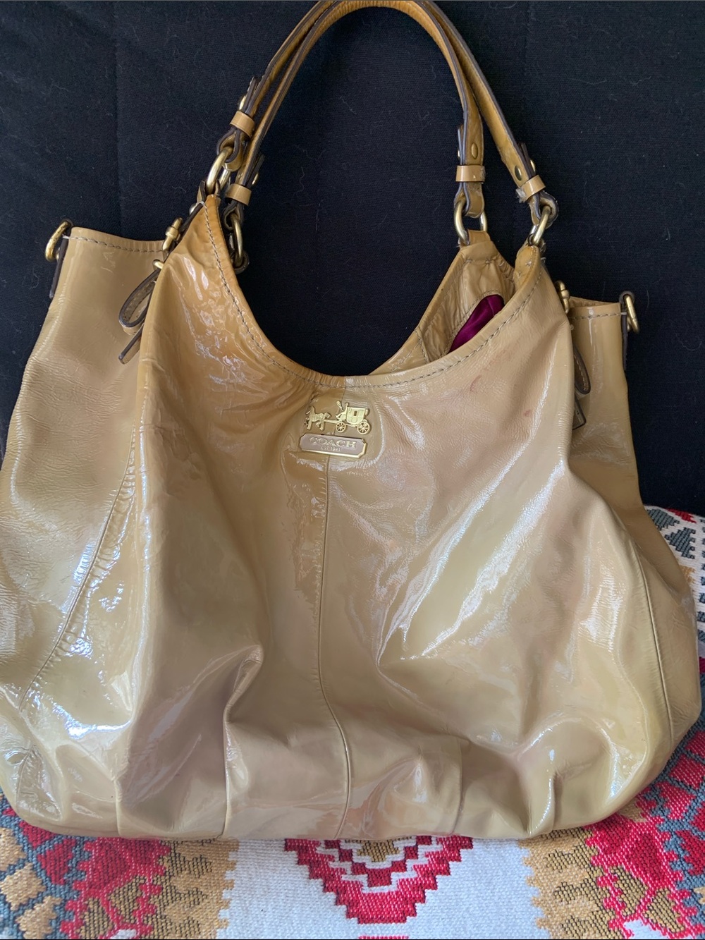 Coach Patent Leather Shoulder Bag in Tan